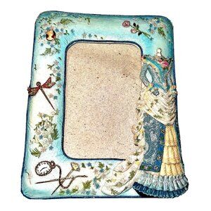 Victorian Treasures Blue Photo Frame Embroidered Embossed 3D Victorian Dress VTG